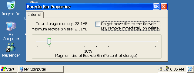 Windows CE .net 4.1 Recycle Bin Properties